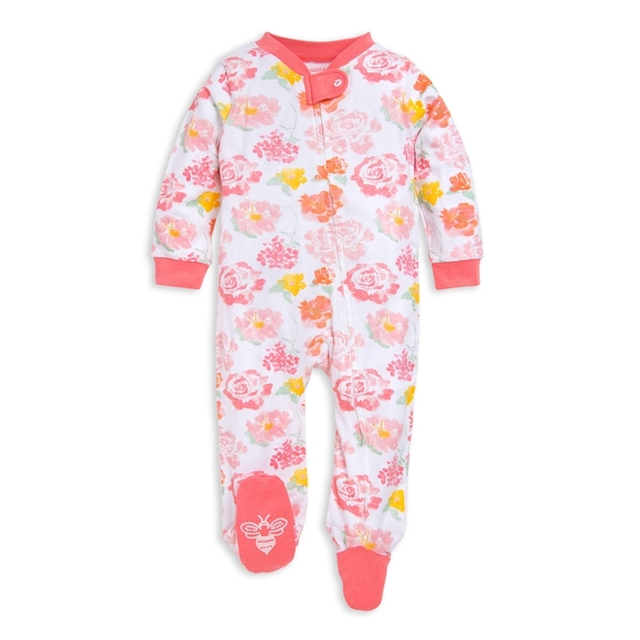 Rosy Spring Floral Watercolor Organic Cotton Loose Fit Footed Pajamas - Picture 1 of 6
